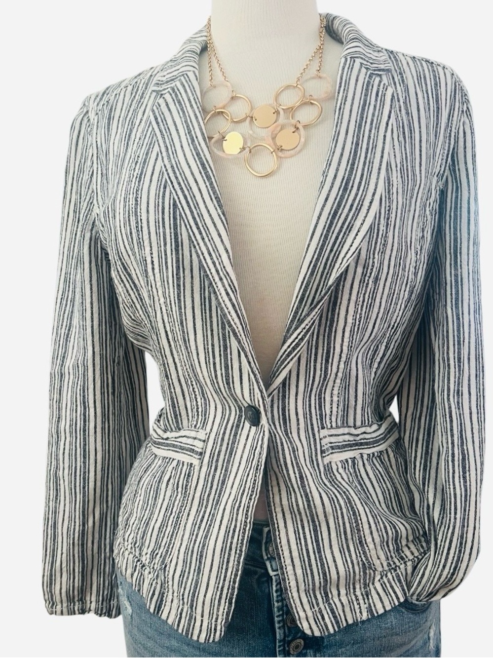 Maurices - Linen blend Striped Black & White Tailored Women's Blazer